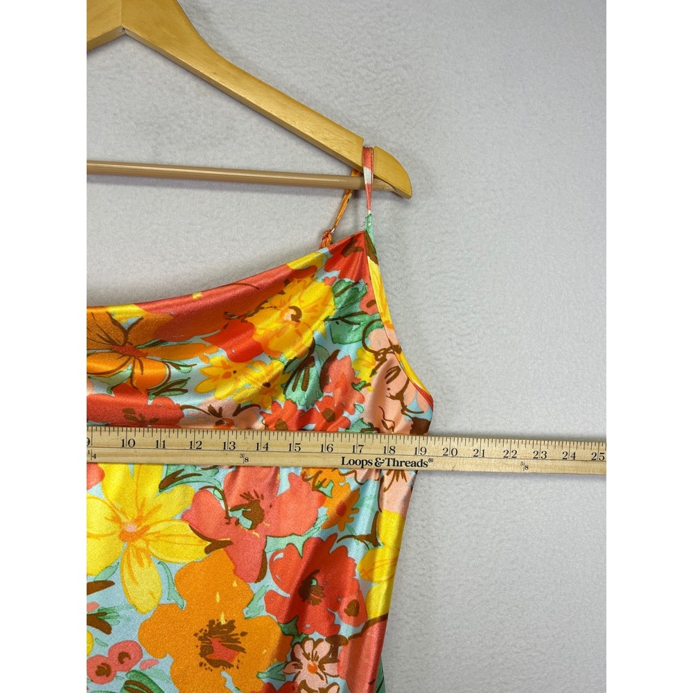 Y2K Tropical‎ a...love story XL Orange Floral Cowl Neck Satin Midi Slip Dress - Picture 6 of 10